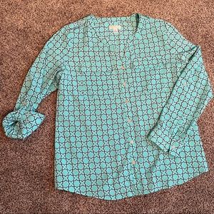 Croft & Borrow size M Aqua and Navy Blouse.